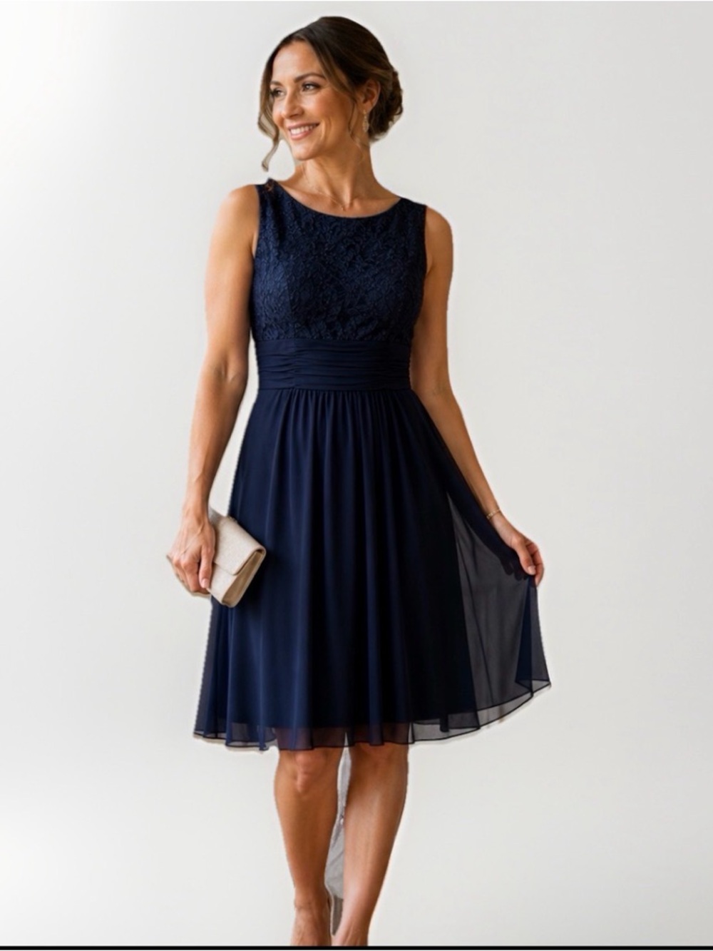 JH Evenings Navy Lace Dress Size US 12 / UK 16 Sleeveless Formal Cocktail